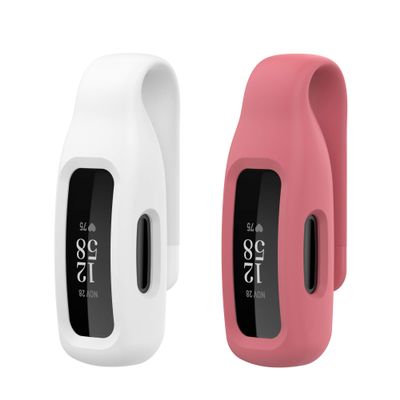 2-Pack BabyValley Clips Compatible for Fitbit Ace 3 Silicone Clips with Steel Sheet for Kids 6+, Sport Holder Accessory for Ace 3 Activity Tracker (White+Rose)
