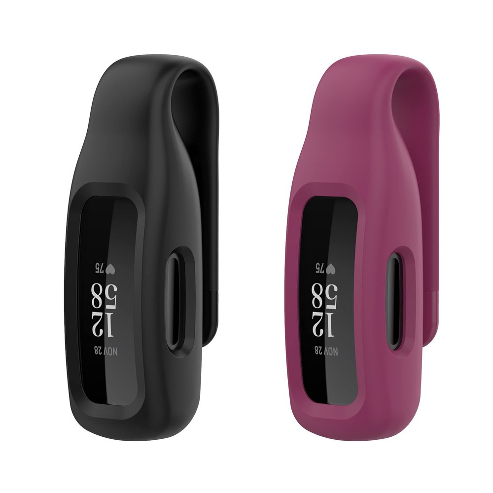 2-Pack BabyValley Clips Compatible for Fitbit Ace 3 Silicone Clips with Steel Sheet for Kids 6+, Sport Holder Accessory for Ace 3 Activity Tracker (Black+Wine Red)