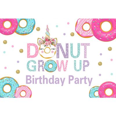 OERJU 10x6.5ft Donut Grow Up Girly Birthday Party Theme Backdrop Sparkly Colorful Dots Unicorn Roses Cartoon Confetti Doughnut Baby Shower Photography Background Children Portrait Shoot Studio Props