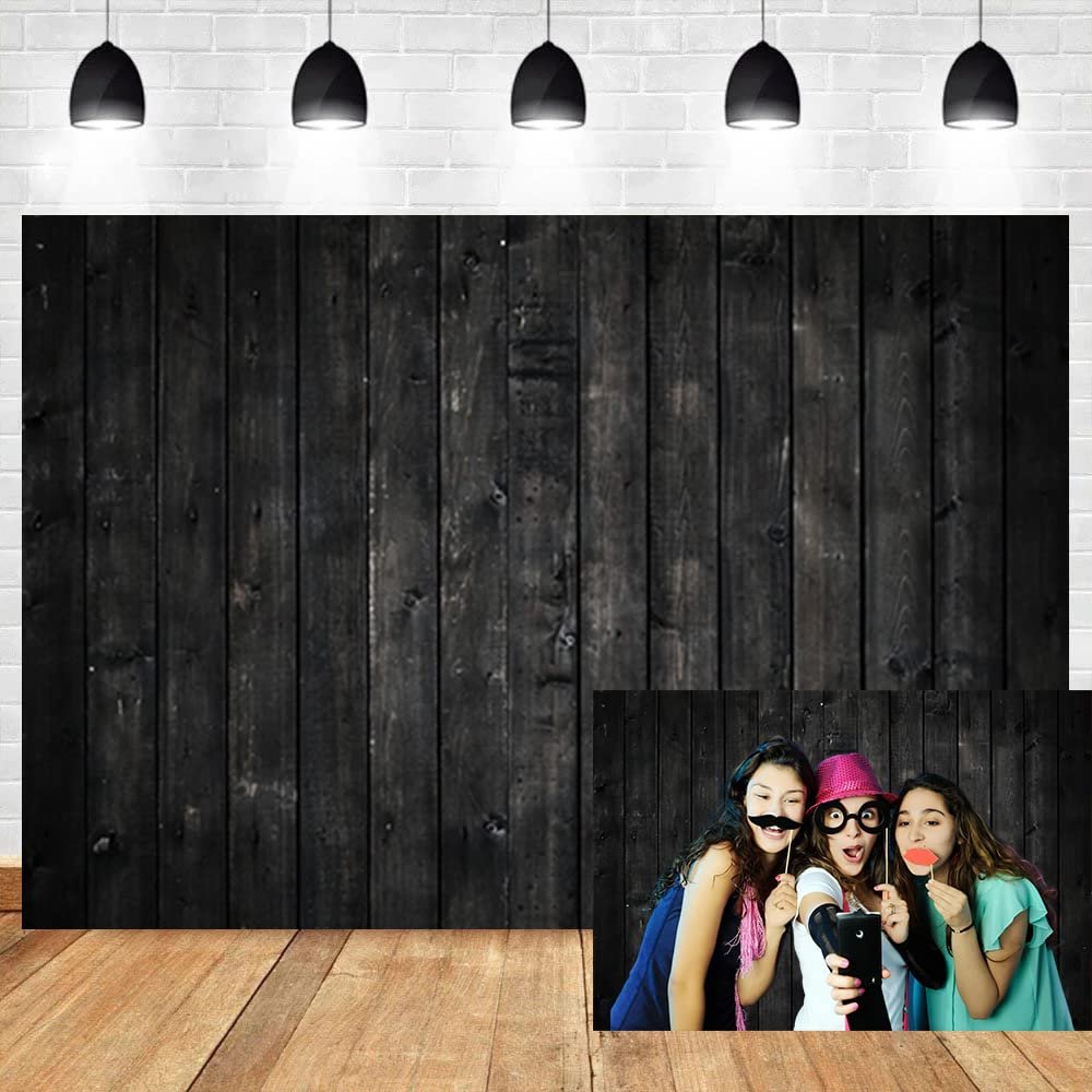 OERJU 12x10ft Old Dark Wood Texture Wall Photography Backdrop Vintage Retro Black Wooden Board Floor Scary Theme Party Background Kids Adult Artistic Portrait Photo Shooting Vinyl Studio Props