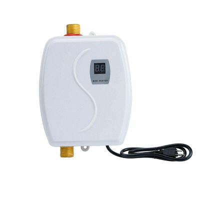 3000W Mini Tankless White Instant Electric Hot Water Heater, Upthehill 3 Seconds Instant Water Heater with Digital Display, Overheating Protection Automatic Power-off 110V