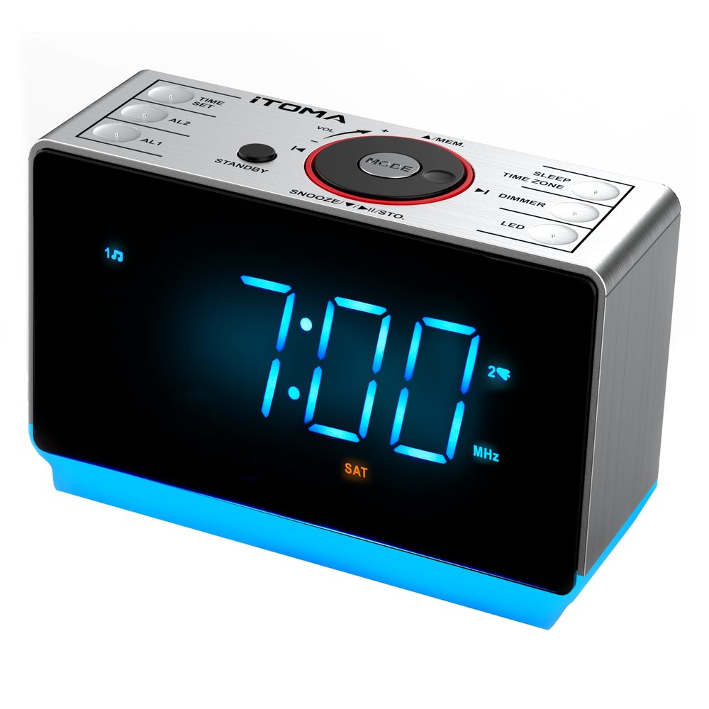 iTOMA Alarm Clock Radio with Bluetooth Speaker, FM Radio and Dual Alarm