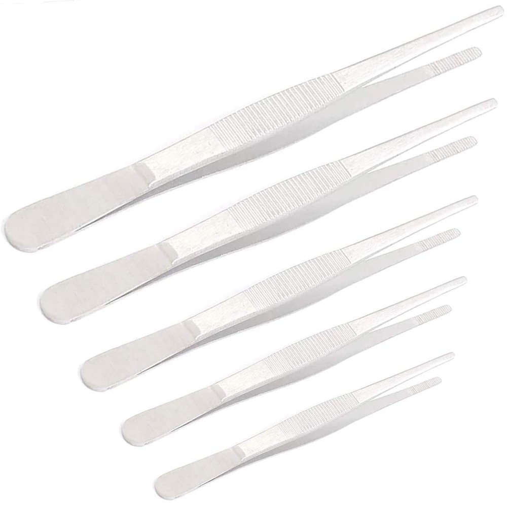 5 Pieces Stainless Steel Tweezer Set (12" 10" 8" 6.3" 4.9"), Long tweezers with Precision Serrated Tips for Kitchen, Garden, Food by G.S Online Store