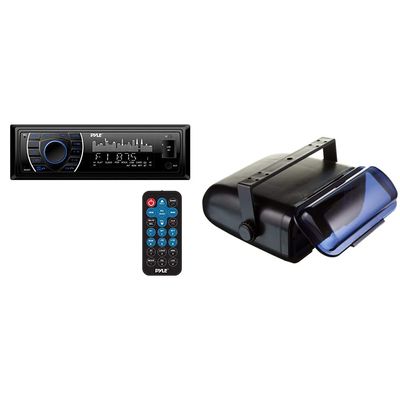 Pyle 300 Watt Marine Radio Receiver with Bluetooth, Auxiliary, USB, RCA Connections, Digital Front Panel, Flip-Up Cover, Waterproof Housing