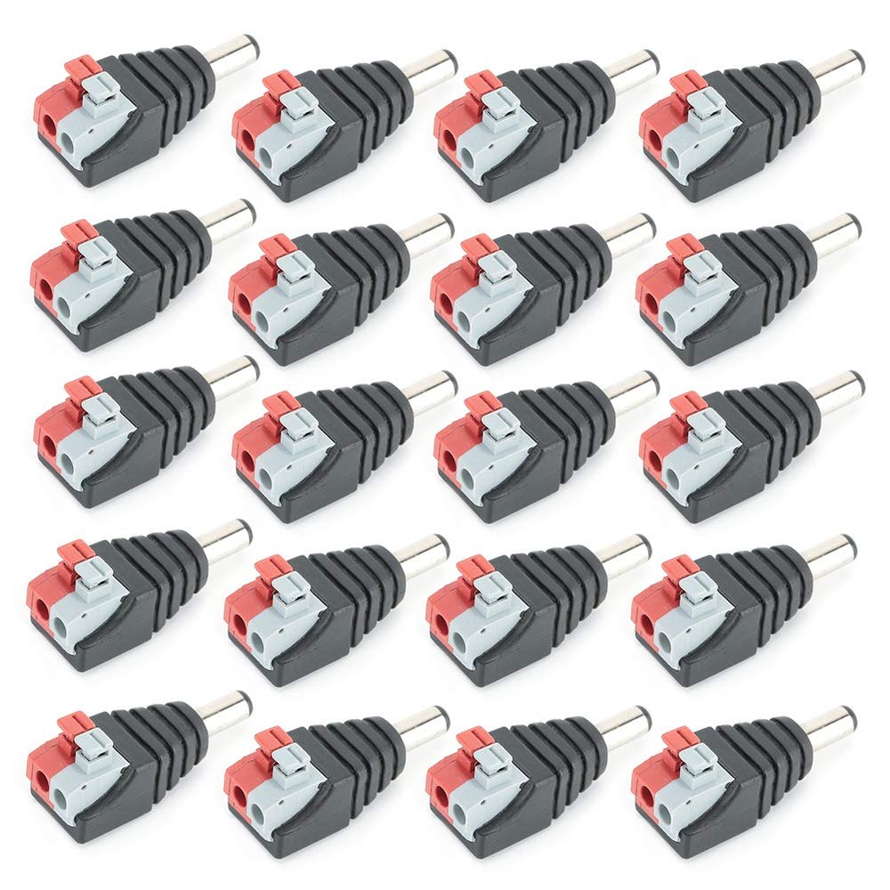 FILFEEL 20Pcs 5.5x2.5mm Male Connector Cable Terminal DC Power Plug Adapter Jack for LED Light Strip/CCTV Home Security Surveillance Camera Video Coax Cables