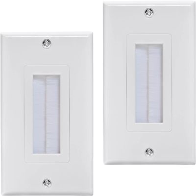 Brush Wall Plate Cable Pass Through Insert, 1-Gang Wall Plate Cable Access Strap, in Wall Wires for HDTV, HDMI, Network, Coaxial Cables, Home Theater Systems (2-Pack)