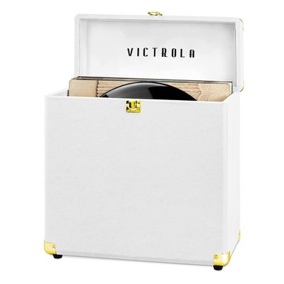 Victrola Vintage Vinyl Record Storage and Carrying Case, Fits all Standard Records - 33 1/3, 45 and 78 RPM, Holds 30 Albums, Perfect for your Treasured Record Collection, White, 1SFA (VSC-20-WHT)