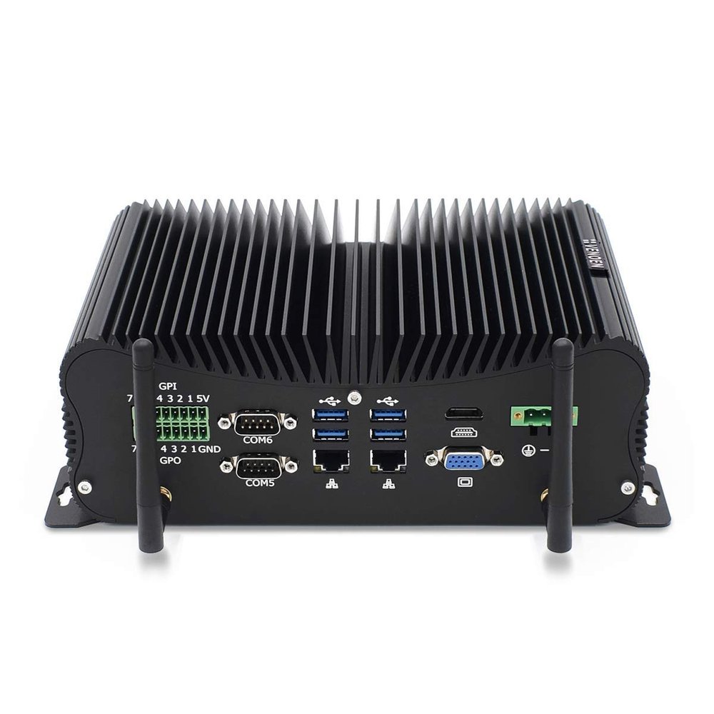 Industrial Mini PC 6 RS232 COM Fanless PC i7 8550U, 8G DDR4 256G SSD Win11 Pro Mini PC Dual Gigabit LAN, HD, VGA, 14Pin GPIO, WiFi, BT 4.0, 3G/4G SIM Slot, Industrial Computer for CNC/IOT/Billboard
