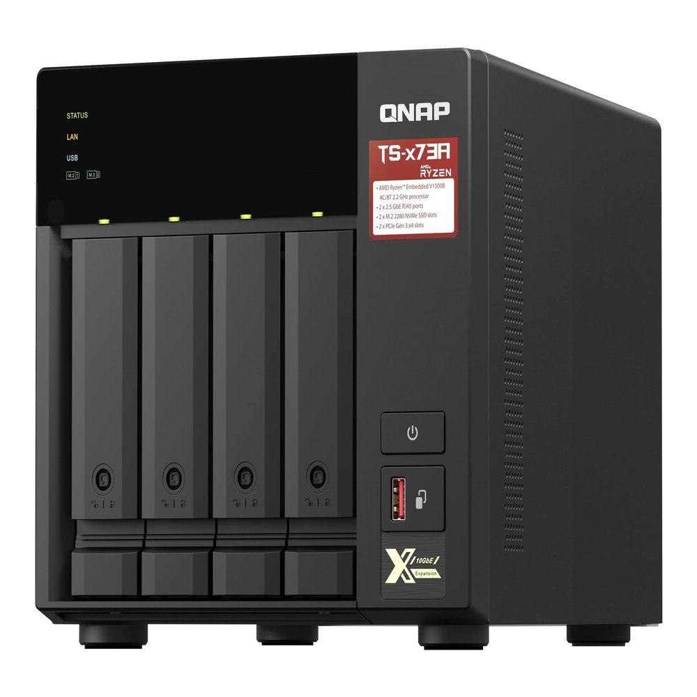 QNAP TS-473A-8G 4-Bay Storage - Ryzen V1500B 2.2GHz (Quad-Core), 8GB DDR4, 2 x 2.5G Ethernet, 2 x M.2, Tower