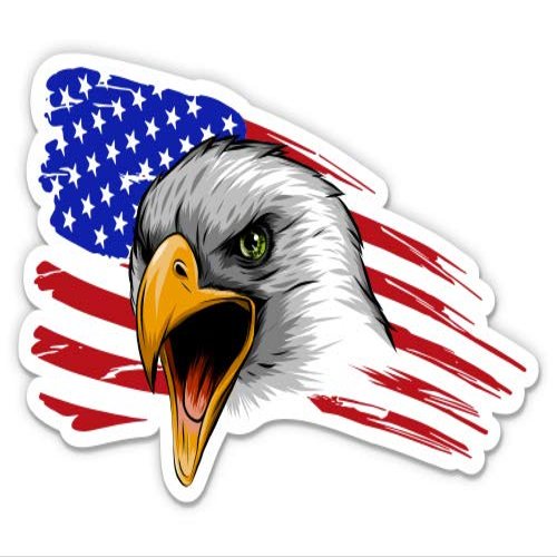 American Eagle with Flag - 3" Vinyl Sticker - for Car Laptop Water Bottle Phone - Waterproof Decal