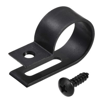 uxcell 19mm Nylon R Type Cable Clip Wire Clamp with Screws Black 50pcs