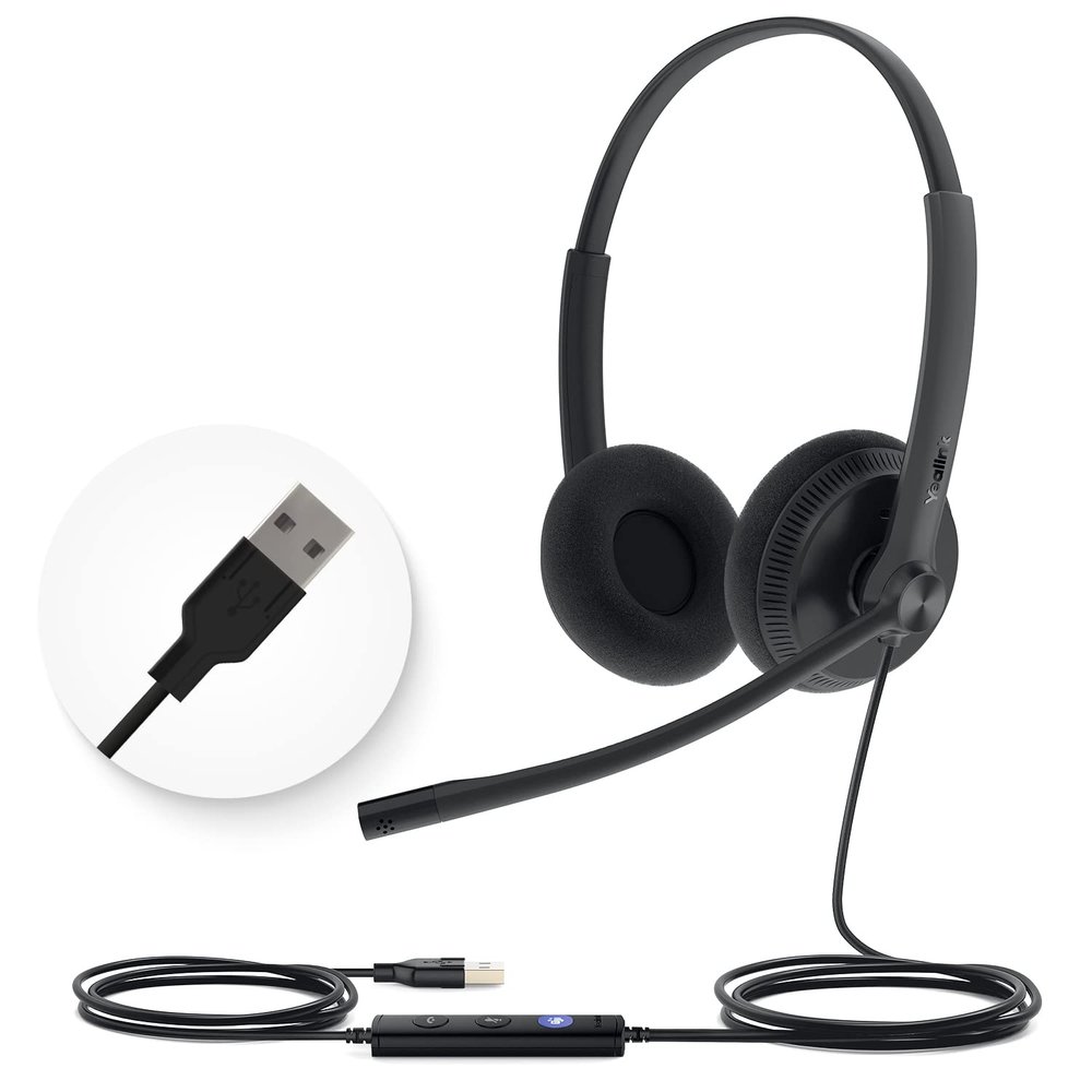 Yealink UH34 USB Headset with Mic,Stereo Wired Headphones with Noise Cancelling Microphone,Professional Work Headset VoIP Phone PC Computer Call Center Office(Ultra Light)
