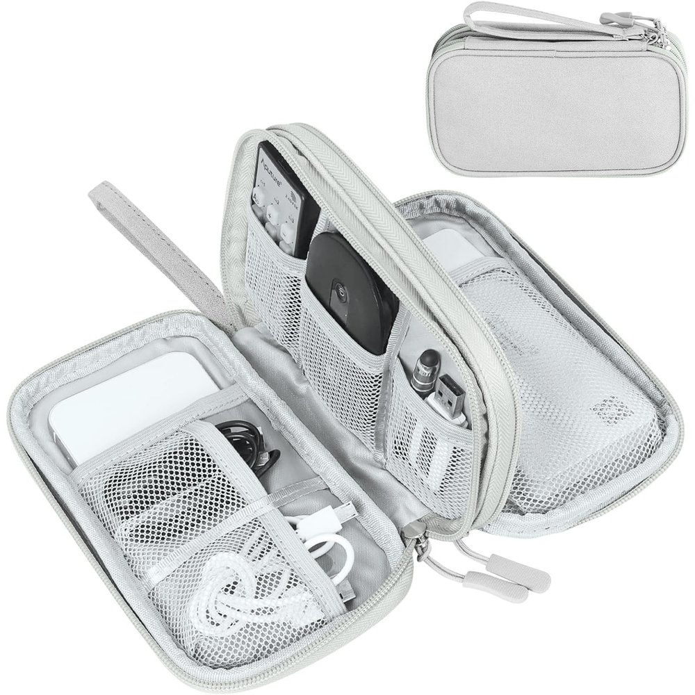 FYY Travel Cable Organizer Bag Pouch Electronic Accessories Carry Case Portable Waterproof Double Layers All-in-One Storage for Cord, Charger, Phone, Earphone Grey