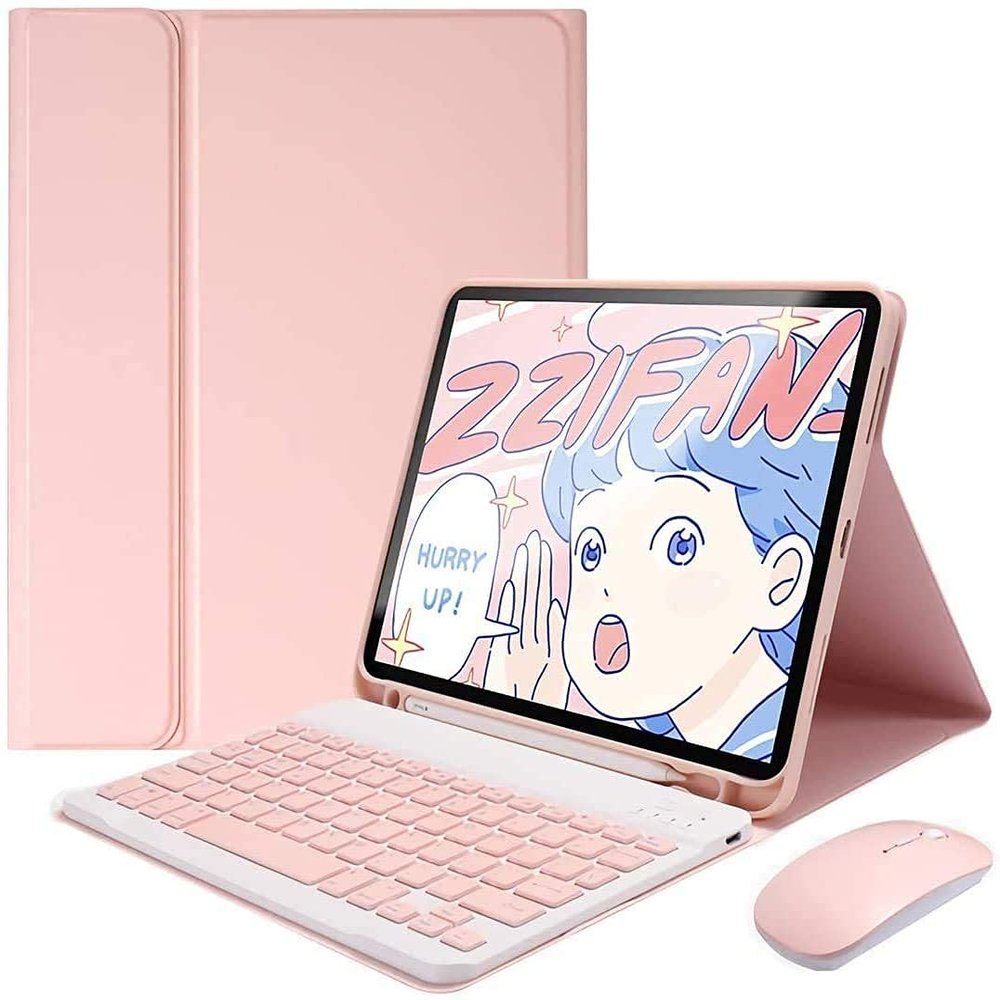 AnMengXinLing Keyboard Case with Mouse for iPad Air 13 Inch (M4 2026/M3 2025/M2 2024)/Pro 12.9 6th/5th/4th Generation, Magnetically Detachable Bluetooth Keyboard Cover with Pencil Holder, Pink
