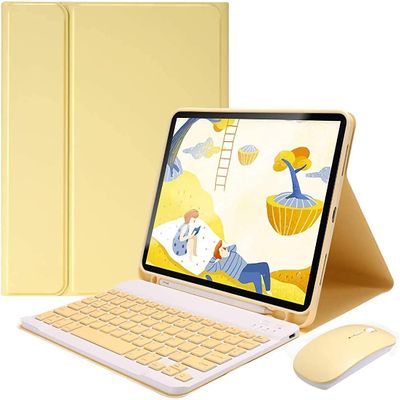 AnMengXinLing Keyboard Case with Mouse for iPad Air 13 Inch (M4 2026/M3 2025/M2 2024)/Pro 12.9 6th/5th/4th Generation, Magnetically Detachable Bluetooth Keyboard Cover with Pencil Holder, Yellow