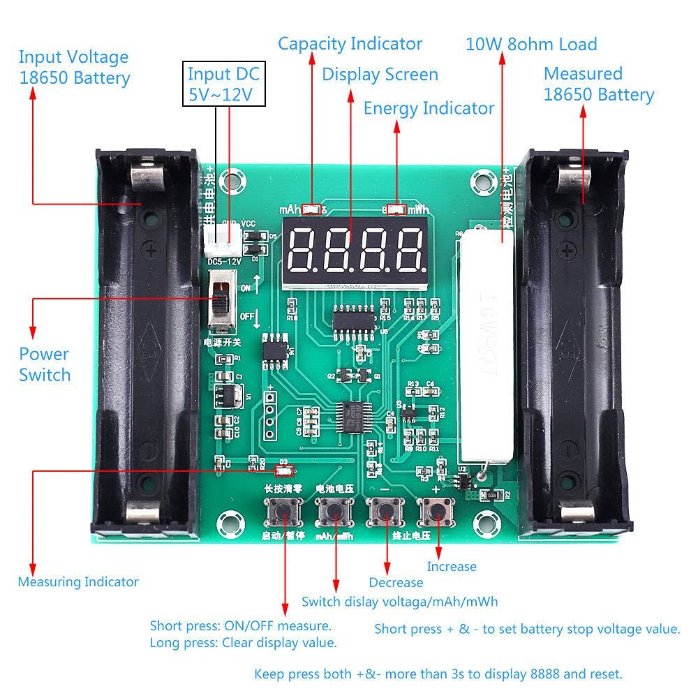 Battery Capacity Tester mAh mWh for 18650 Lithium Battery Digital Measurement Lithium Battery Power Detector Tester Voltmeter