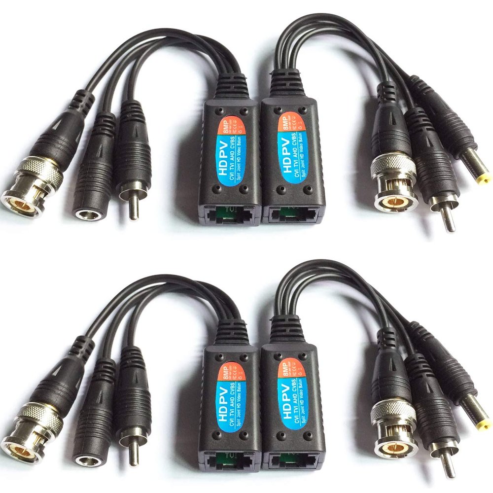 Evertech 8MP HD-CVI/TVI/AHD/CVBS Passive Video Audio Power Balun Data Transmitter via UTP Cable 2 Pairs