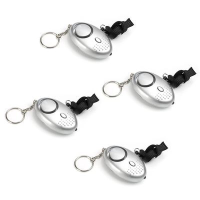 Aicosineg 4Pcs Safe Sound Personal Alarm 120DB Personal Security Alarm Keychain with LED Lights Emergency Safety Alarm Keychain for Women Men Children Bags Backpacks Suitcases Keys Silver