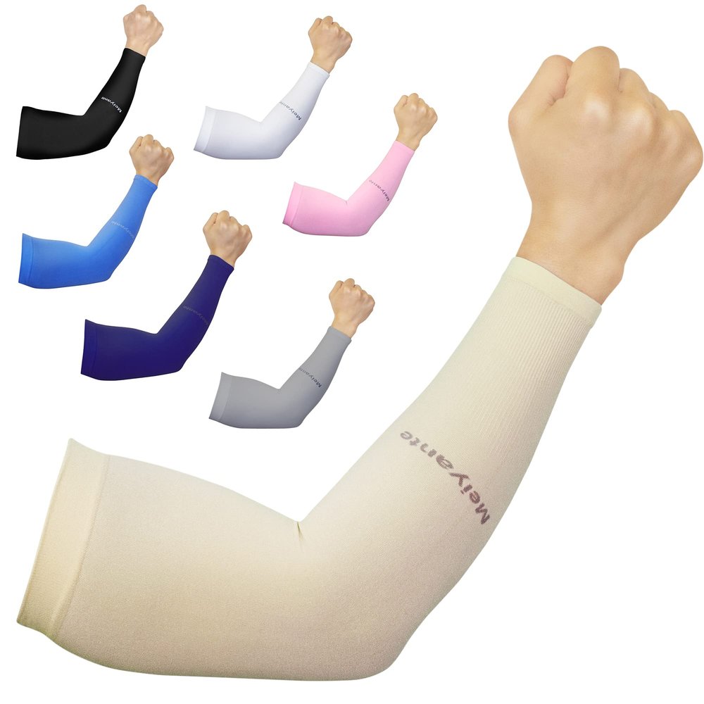Arm Sleeve Compression Arm Sleeve For Men & Women - UV Sun Protection Cooling Arm Sleeves for Women For Tattoo Cover Up, Cycling, Golfing, Gaming, Fishing, Gardening 1 Pair Beige Sleeve
