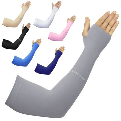 Meiyante Cooling Arm Sleeves - UPF 50+ Sun Protection & Tattoo Cover Up - Seamless Non-Slip Compression for Men & Women - Premium Made in Taiwan Quality (1 Pair, Grey)