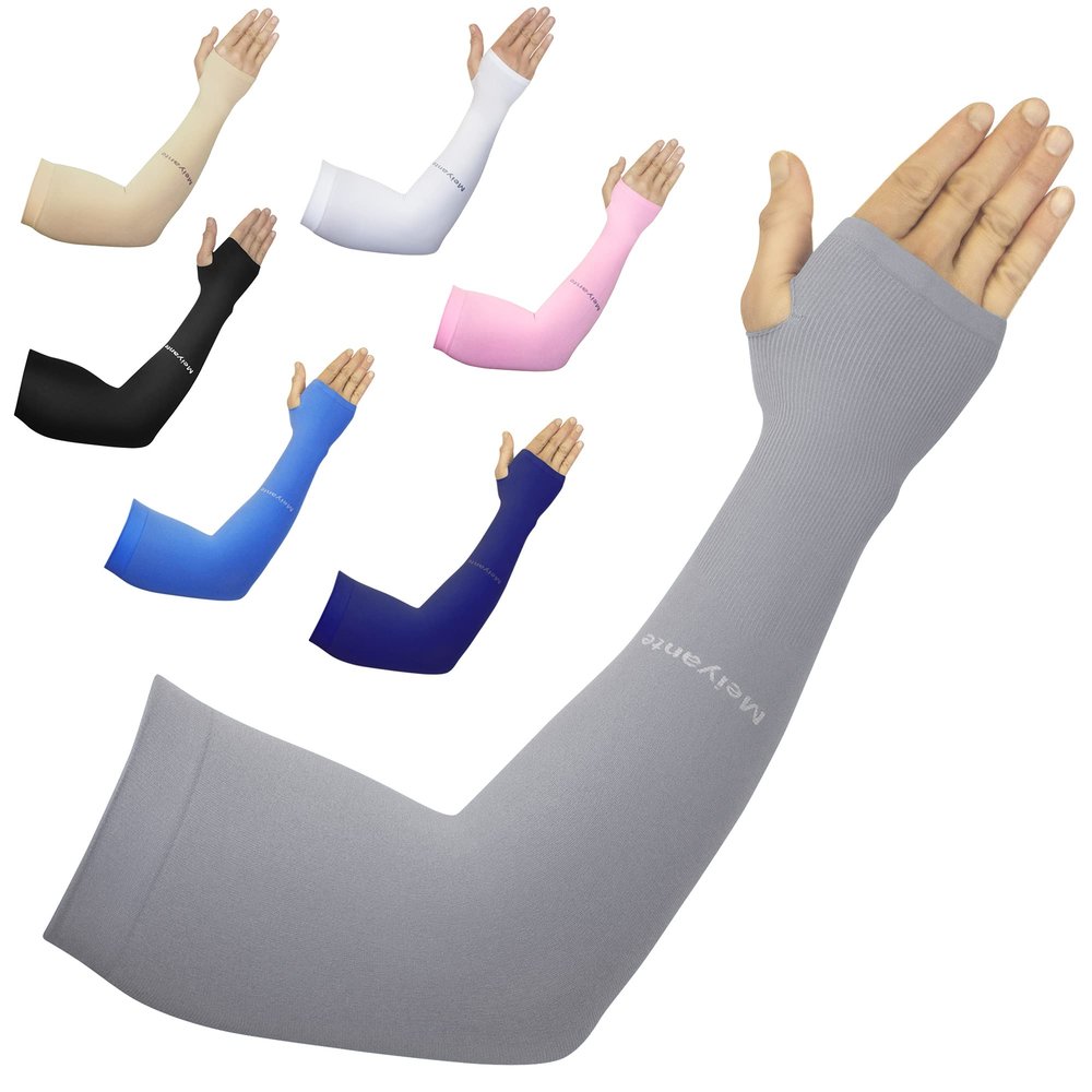 Meiyante Cooling Arm Sleeves - UPF 50+ Sun Protection & Tattoo Cover Up - Seamless Non-Slip Compression for Men & Women - Premium Made in Taiwan Quality (1 Pair, Grey)