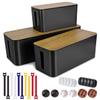 3 Pack Cable Management Box with 18 PCS Cable Management Set - Large & Medium & Small Wooden Grain Cable Organizer Box to Hide Wires & Power Strips | TV Cord Organizer Box | for Home & Office(Black) view 1