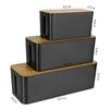 3 Pack Cable Management Box with 18 PCS Cable Management Set - Large & Medium & Small Wooden Grain Cable Organizer Box to Hide Wires & Power Strips | TV Cord Organizer Box | for Home & Office(Black) view 2