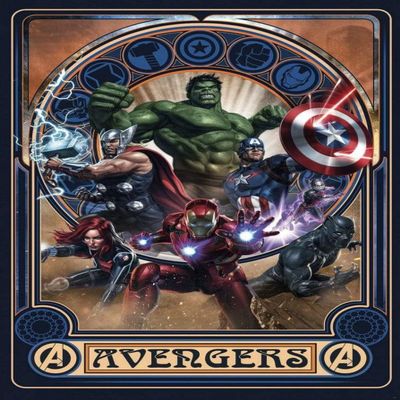 Komar Marvel IADX4-068 Non-Woven Photo Wallpaper Avengers Ornament Size: 200 x 280 cm (Width x Height)