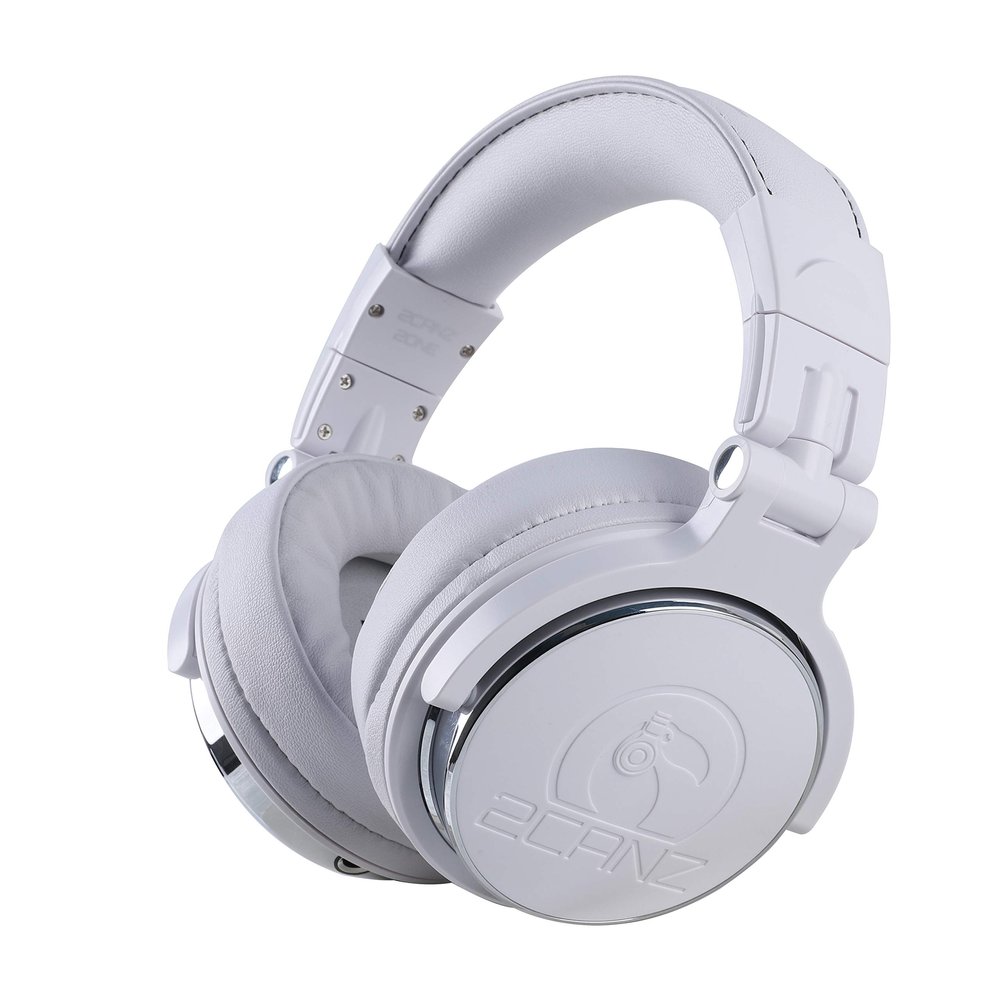 2CANZ Pro Matte White Over-Ear Professional Wired DJ Headphones - Closed Back, Plush Ear Cushions, Adjustable Earpads, Foldable, and Joint Listening