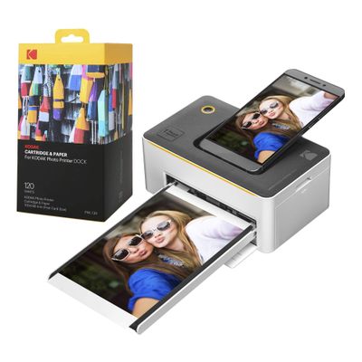 KODAK Dock Premium 4x6 Portable Instant Photo Printer (2022 Edition) Bundled with 120 Sheets | Full Color Photos, 4Pass & Lamination Process | Compatible with iOS, Android, and Bluetooth Devices