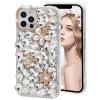 Diamond Case for Samsung Galaxy S21 5G,MOIKY Fashion 3D Bling Rhinestone Pearl Flower Case Clear Crystal Shiny Luxury Handmade Transparent Protective Cover Case for Samsung Galaxy S21 5G - White#2 view 1