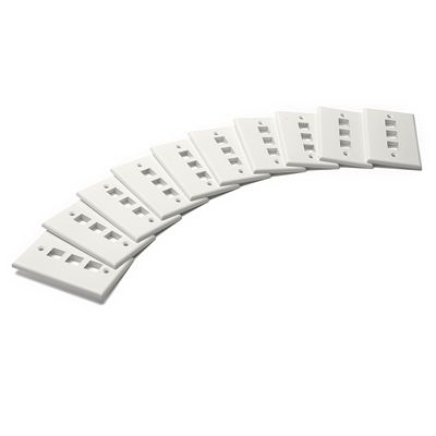 trueCABLE 3 Port Single Gang Keystone Wall Plate, UL Listed, Low Profile Design, Universally Compatible with Modular Ethernet, A/V, Coaxial, and Optical Fiber Keystones, 10 Pack, Matte White