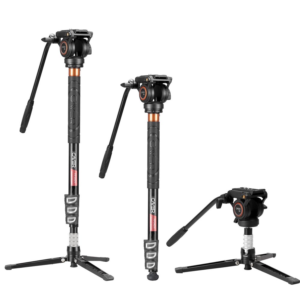 Cayer FP34 Video Monopod with Fluid Head, 71.2 inch Aluminum Monopod Tube with Feet, Supports 13.2 lbs, Ideal for DSLR Cameras, Camcorders, and Professional Video Shooting
