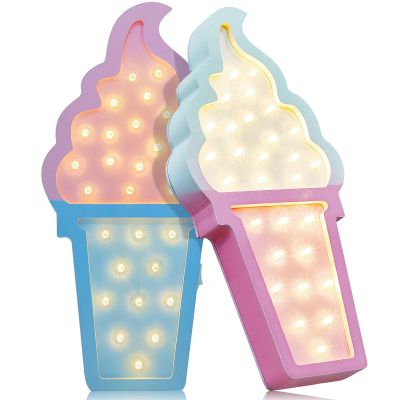 Mudder 2 Pcs Ice Cream Light Party Decorations Woden LED Light, Blue-Pink