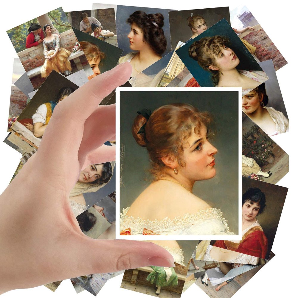 Large Stickers (24 pcs 2.5"x3.5") Beautiful Girls and Ladies Victorian Portraits Antique Museum Painting Retro Poster Reprint