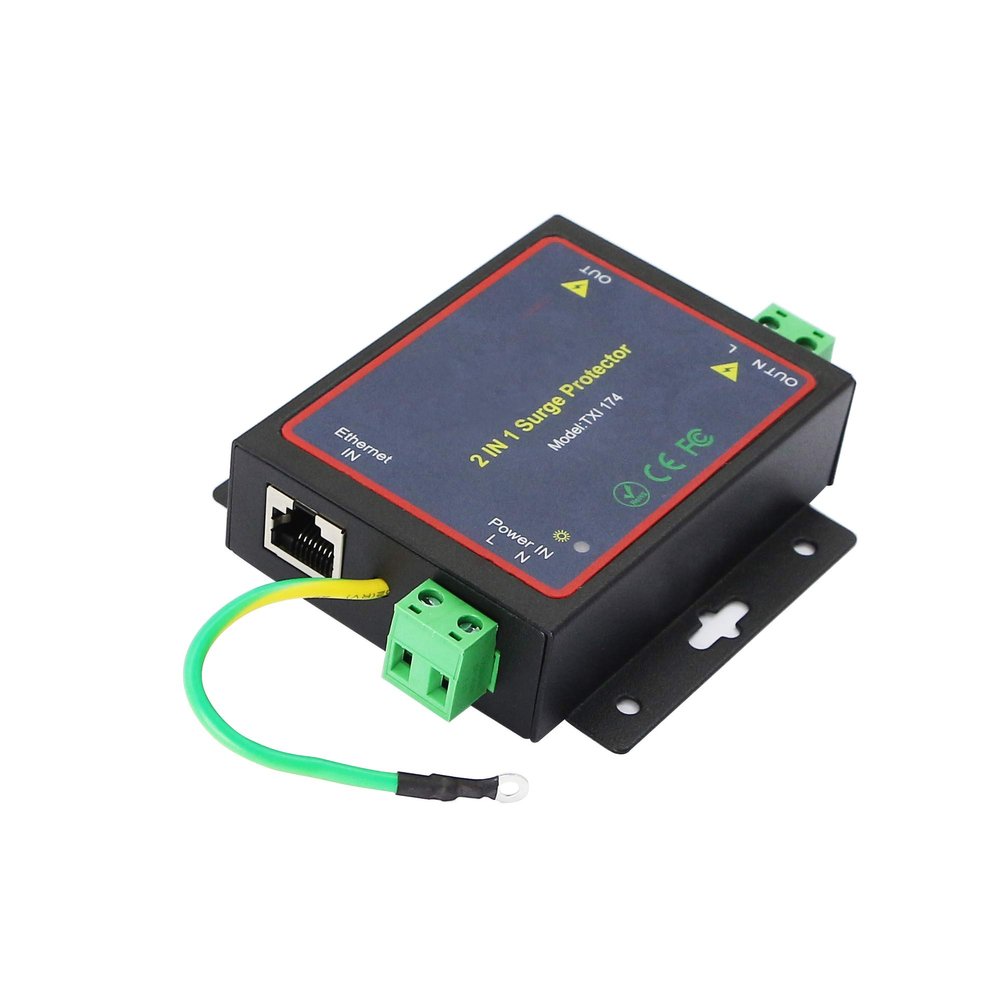 CERRXIAN 2 in 1 RJ45 Network Surge Protector and Power Supply Protector for POE Network Equipment