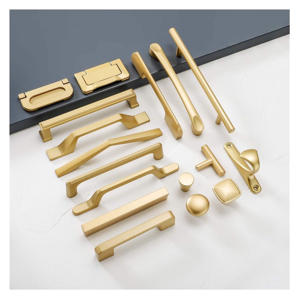 Kitchen drawer cupboard door handle 2pcs Simple Style Matte Gold Cabinet Handles Solid Aluminum Alloy Kitchen Cupboard Pulls Drawer Knobs Furniture Handle Hardware for Family restaurant bathroom bedro