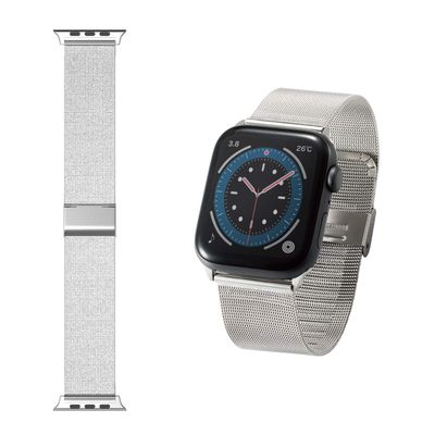 Elecom AW-44BDSSMSV Apple Watch 44, 1.7 inches (42 mm), Stainless Steel, Milanese Type, Silver