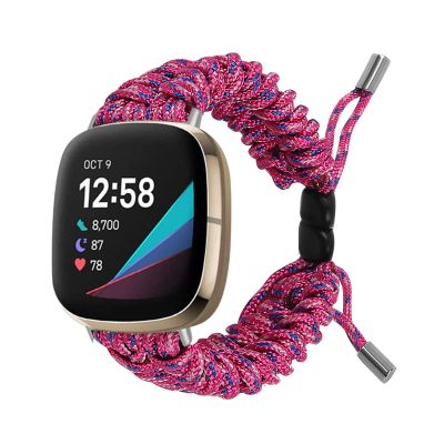DKEnjoy Watch Band Compatible with Fitbit Versa 3/Sense Strap, Woven Nylon Replacement Accessories Bracelet Adjustable Wristband (Hot Pink)