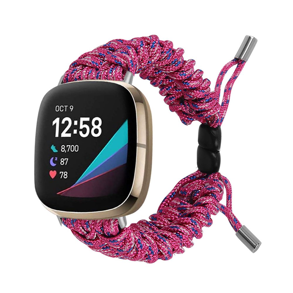 DKEnjoy Watch Band Compatible with Fitbit Versa 3/Sense Strap, Woven Nylon Replacement Accessories Bracelet Adjustable Wristband (Hot Pink)