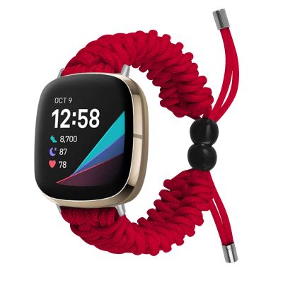 DKEnjoy Watch Band Compatible with Fitbit Versa 3/Sense Strap, Woven Nylon Replacement Accessories Bracelet Adjustable Wristband (Red)