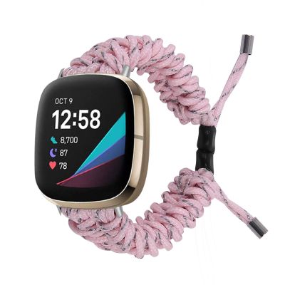 DKEnjoy Watch Band Compatible with Fitbit Versa 3/Sense Strap, Woven Nylon Replacement Accessories Bracelet Adjustable Wristband (Pink)