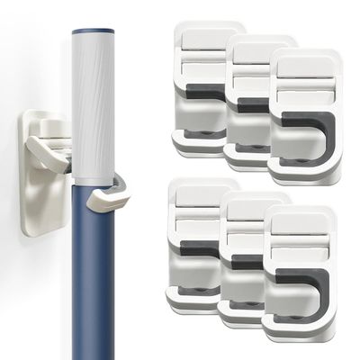 ALLICAVER 6 Pack Broom and Mop Holder Wall Mount, No-Drill Self Adhesive Gripper Hooks, Anti-Slip Organizer for Mop, Broom, Dustpan and Cleaning Tools