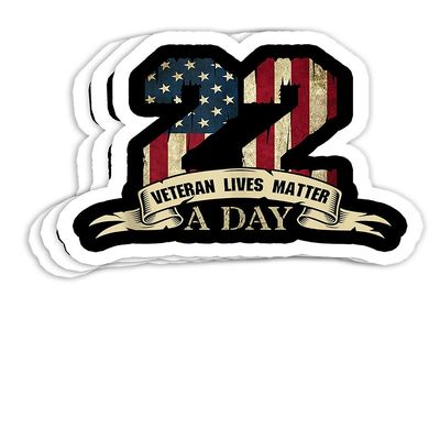 22 A Day Veteran Lives Matter Suicide Awareness Novelty Gift Decorations - 4x3 Vinyl Stickers, Laptop Decal, Water Bottle Sticker (Set of 3)