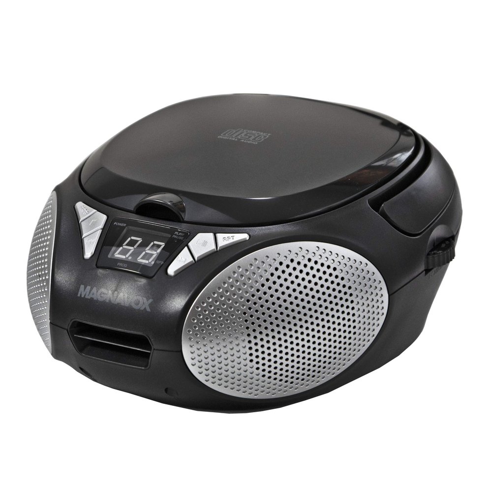 Magnavox MD6924 Portable Top Loading CD Boombox with AM/FM Stereo Radio in Black | CD-R/CD-RW Compatible | LED Display | AUX Port Supported | Programmable CD Player | (Renewed)