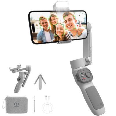 Zhiyun Smooth Q3 Combo, 3-Axis Phone Gimbal with Fill Light and Gimbal Bag, Portable & Foldable, Gesture Control, Video Recording, Auto Tracking Gimbal Stabilizer for Smartphone for iPhone & Android