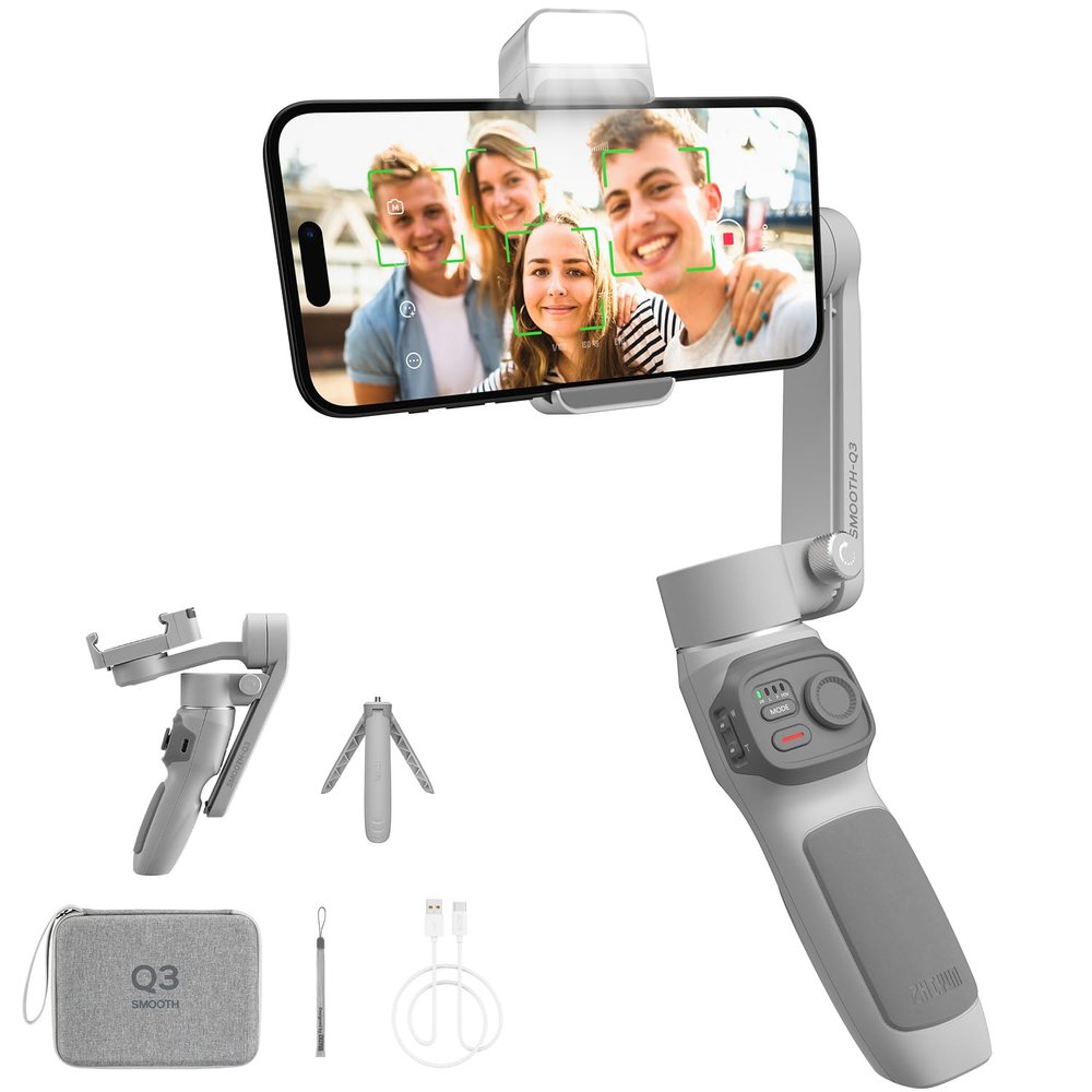 Zhiyun Smooth Q3 Combo, 3-Axis Phone Gimbal with Fill Light and Gimbal Bag, Portable & Foldable, Gesture Control, Video Recording, Auto Tracking Gimbal Stabilizer for Smartphone for iPhone & Android