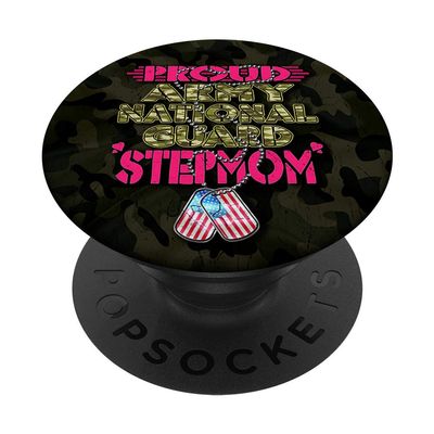 Proud Army National Guard Stepmom US Flag Dog Tag Stepmother PopSockets Swappable PopGrip