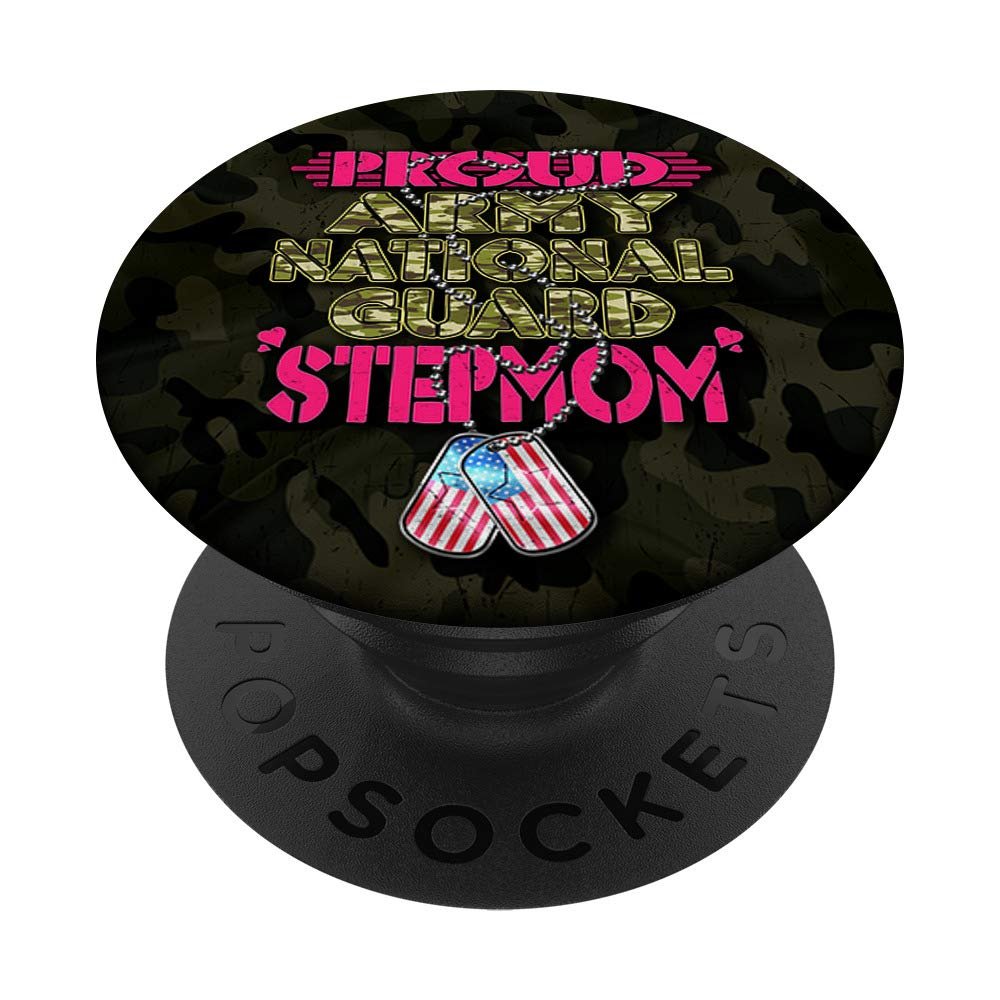 Proud Army National Guard Stepmom US Flag Dog Tag Stepmother PopSockets Swappable PopGrip
