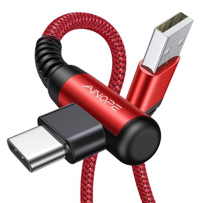 AINOPE 2-Pack USB C Cord 3.1A Fast Charge, [6.6ft+6.6ft] Type C Charging Cable Right Angle, Resistant Nylon Braided USB to USB C Cable Compatible Galaxy S10 S9 S8 Plus S21, LG V30,V20,G6